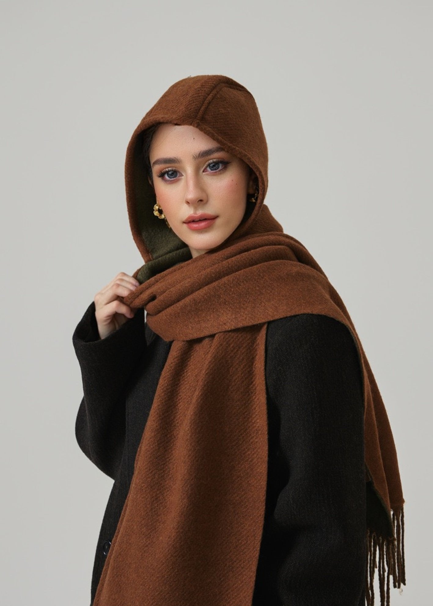 Double-Sided Hooded Wool Cape Scarf for Women – New Versatile Design