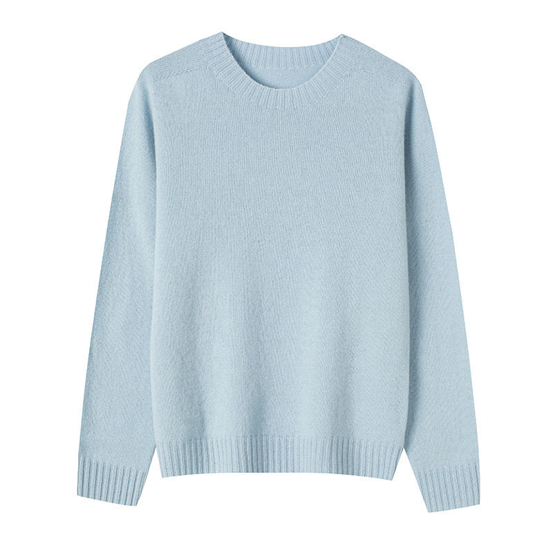 【Upgraded Fabric 】100% Wool Women’s Crew Neck Seamless Knitted Sweater