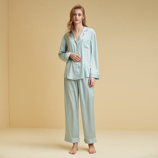 Satin soft and skin-friendly thin pajama set——Light blue