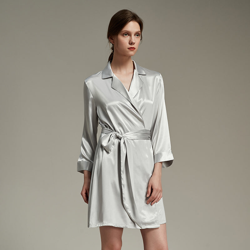 New color Lapel silk texture thin Robe