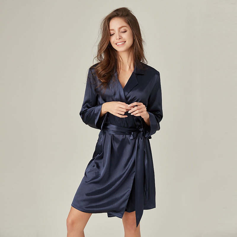 New color Lapel silky texture thin Robe