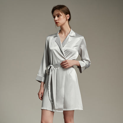 New color Lapel silk texture thin Robe