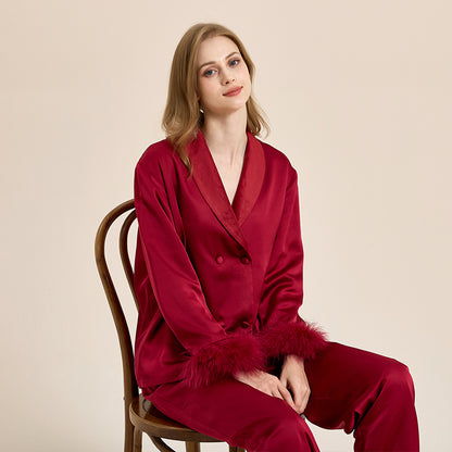 Feather pajamas high-end plus velvet, thickening double-breasted lapel home wear