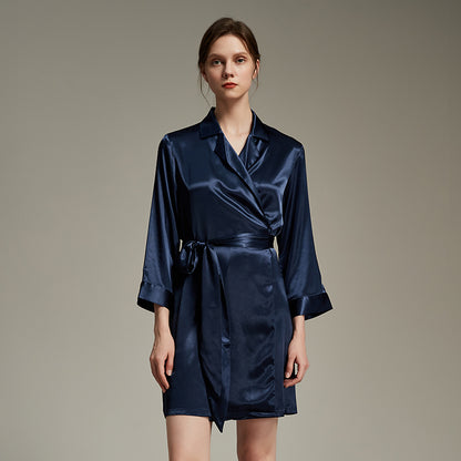 New color Lapel silky texture thin Robe