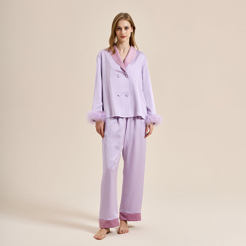 Feather pajamas high-end plus velvet, thickening double-breasted lapel home wear