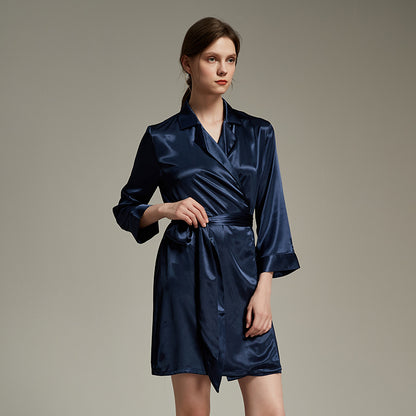 New color Lapel silky texture thin Robe