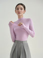 Black Label Seamless Knitted Women's Sweater, Slim Fit, Semi-Turtleneck, 100% Wool Base Layer Top 001