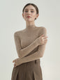 Black label Seamless Knitted Women's Sweater, Slim Fit, Semi-Turtleneck, 100% Wool Base Layer Top (Earth tone)002