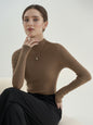 Black label Seamless Knitted Women's Sweater, Slim Fit, Semi-Turtleneck, 100% Wool Base Layer Top (Earth tone)002