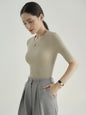 100% Pure Wool Women’s Short-Sleeve Crew Neck Knitted Sweater - Seamless Design 003