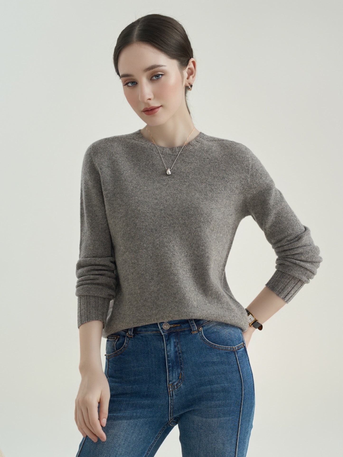 5 Colors Loose-Fit 100% Wool Women’s Crew Neck Seamless Knitted Sweater0506