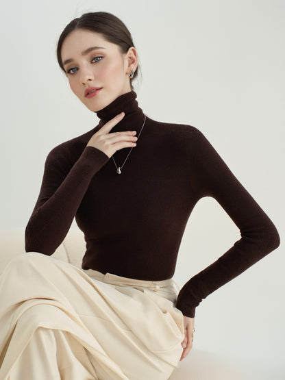 100% Wool Seamless Yangzi Yarn Slim Fit Knit Sweater with Draped Turtleneck007