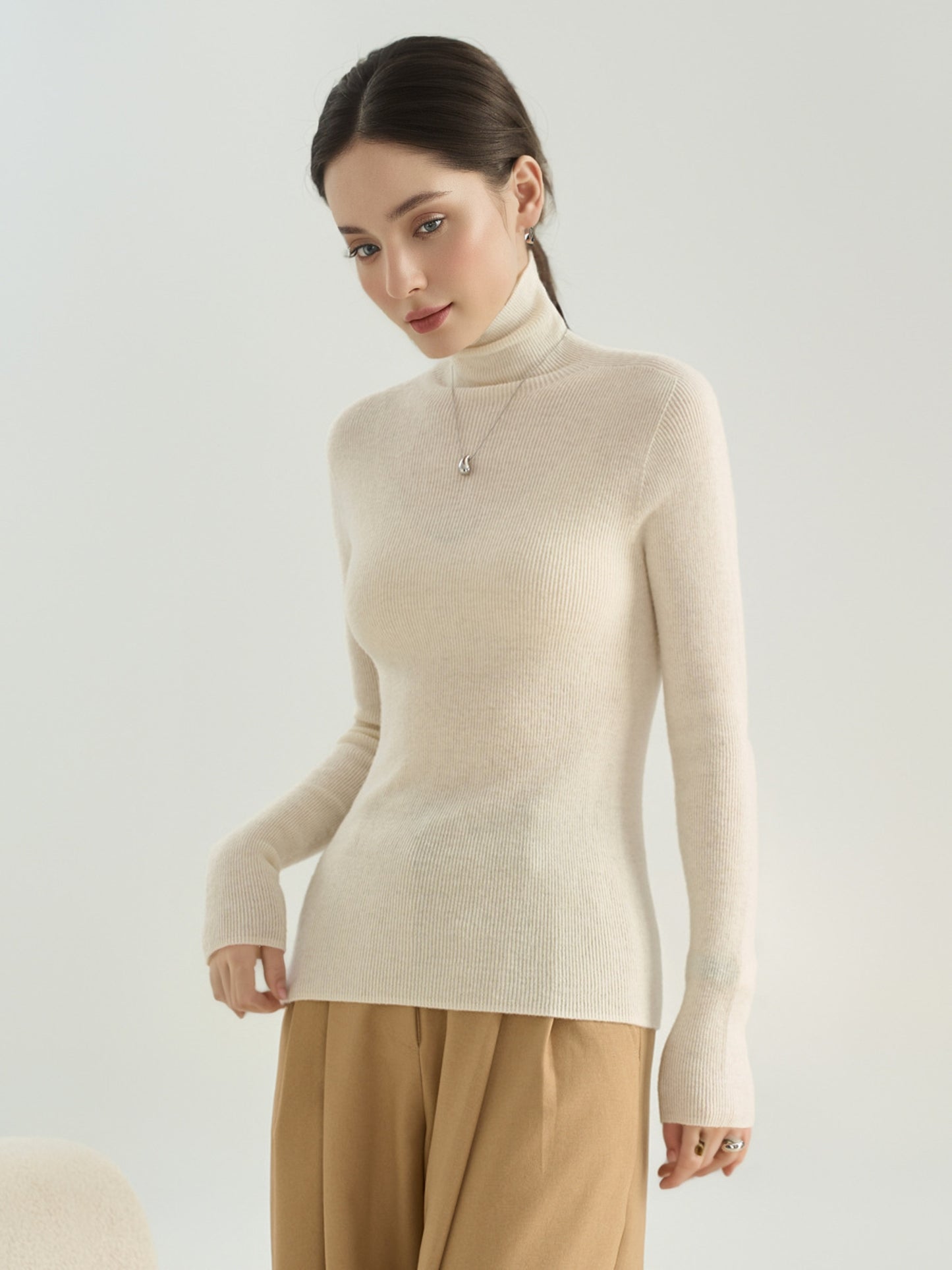 New Draped Turtleneck Lightweight Fine Wool Sweater 015