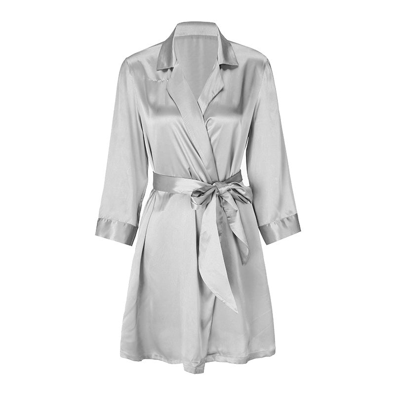 New color Lapel silk texture thin Robe