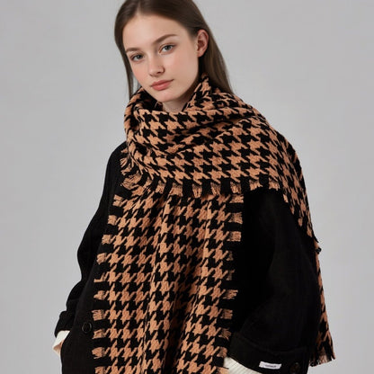 100% Wool Houndstooth Scarf and Shawl for Autumn and Winter