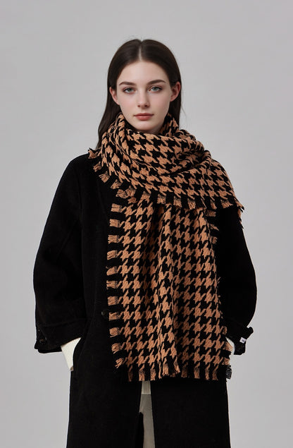 100% Wool Houndstooth Scarf and Shawl for Autumn and Winter