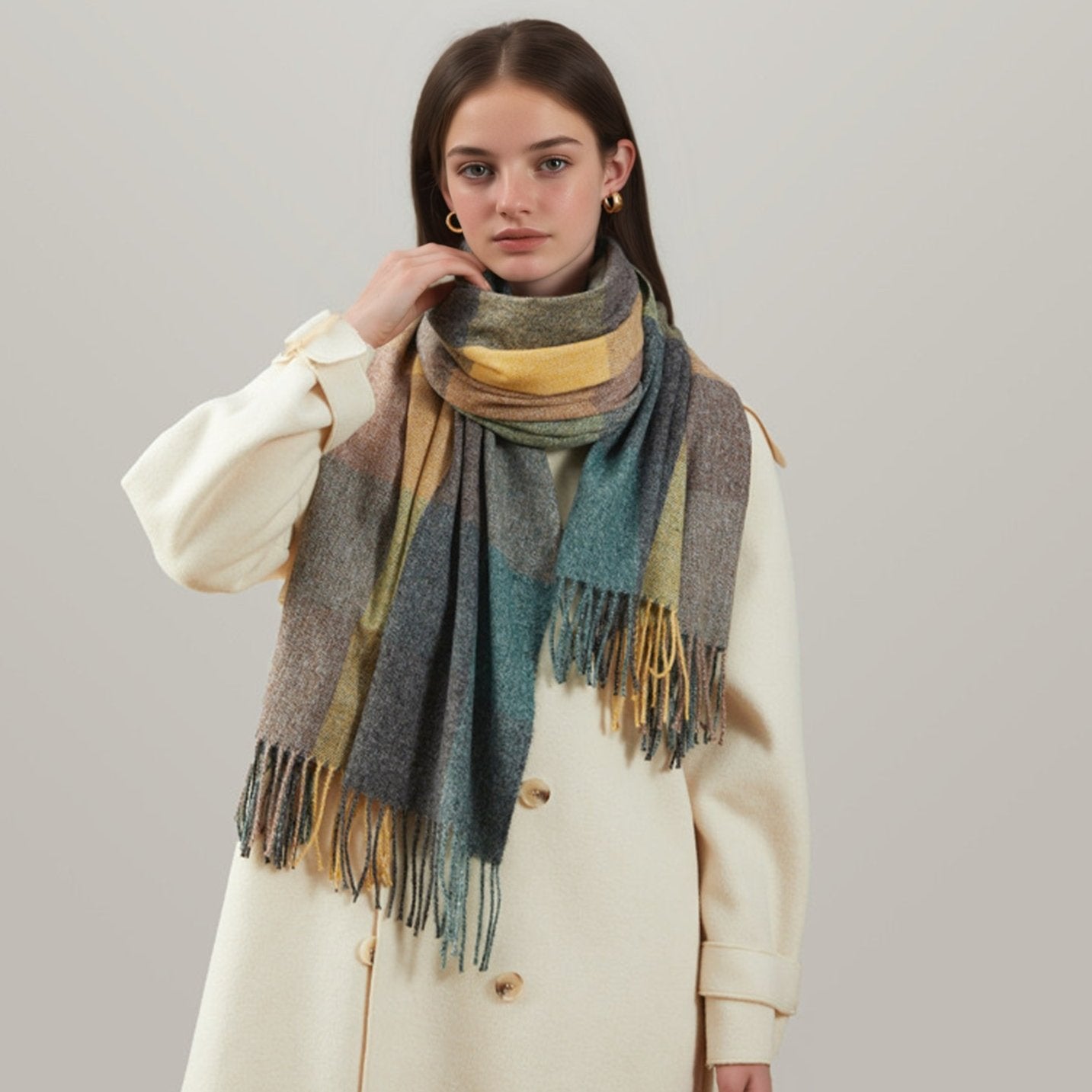 Plaid Cashmere-Feel Scarf and Versatile Shawl