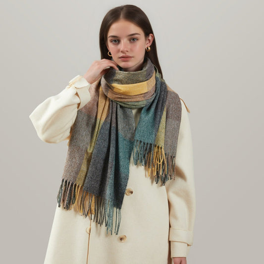 Plaid Cashmere-Feel Scarf and Versatile Shawl