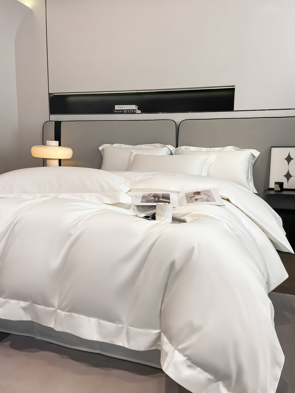 Luxurious and high-end 100-count long-staple cotton four-piece set of pure cotton high-quality bed sheets and quilt covers for sleeping naked——16 White