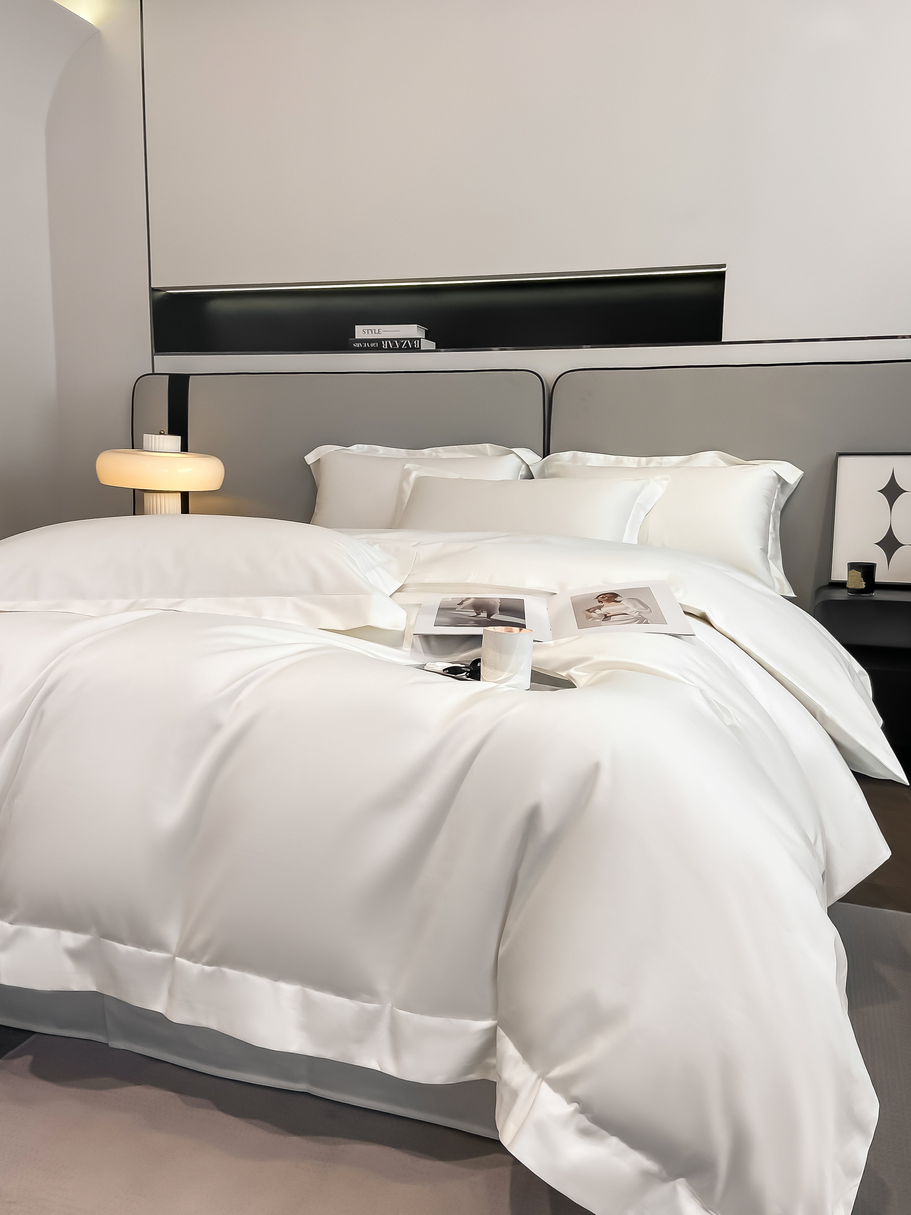 Luxurious and high-end 100-count long-staple cotton four-piece set of pure cotton high-quality bed sheets and quilt covers for sleeping naked——16 White