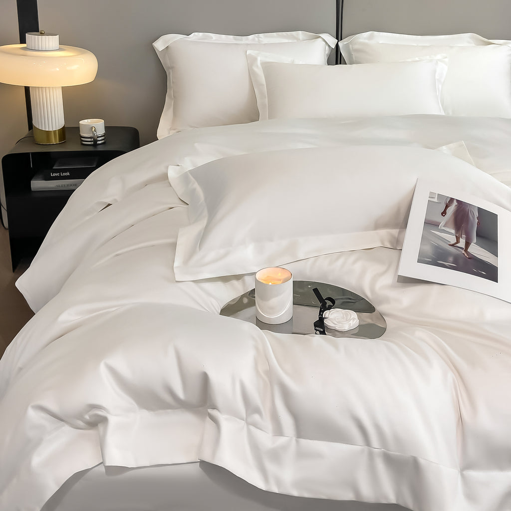 Luxurious and high-end 100-count long-staple cotton four-piece set of pure cotton high-quality bed sheets and quilt covers for sleeping naked——16 White