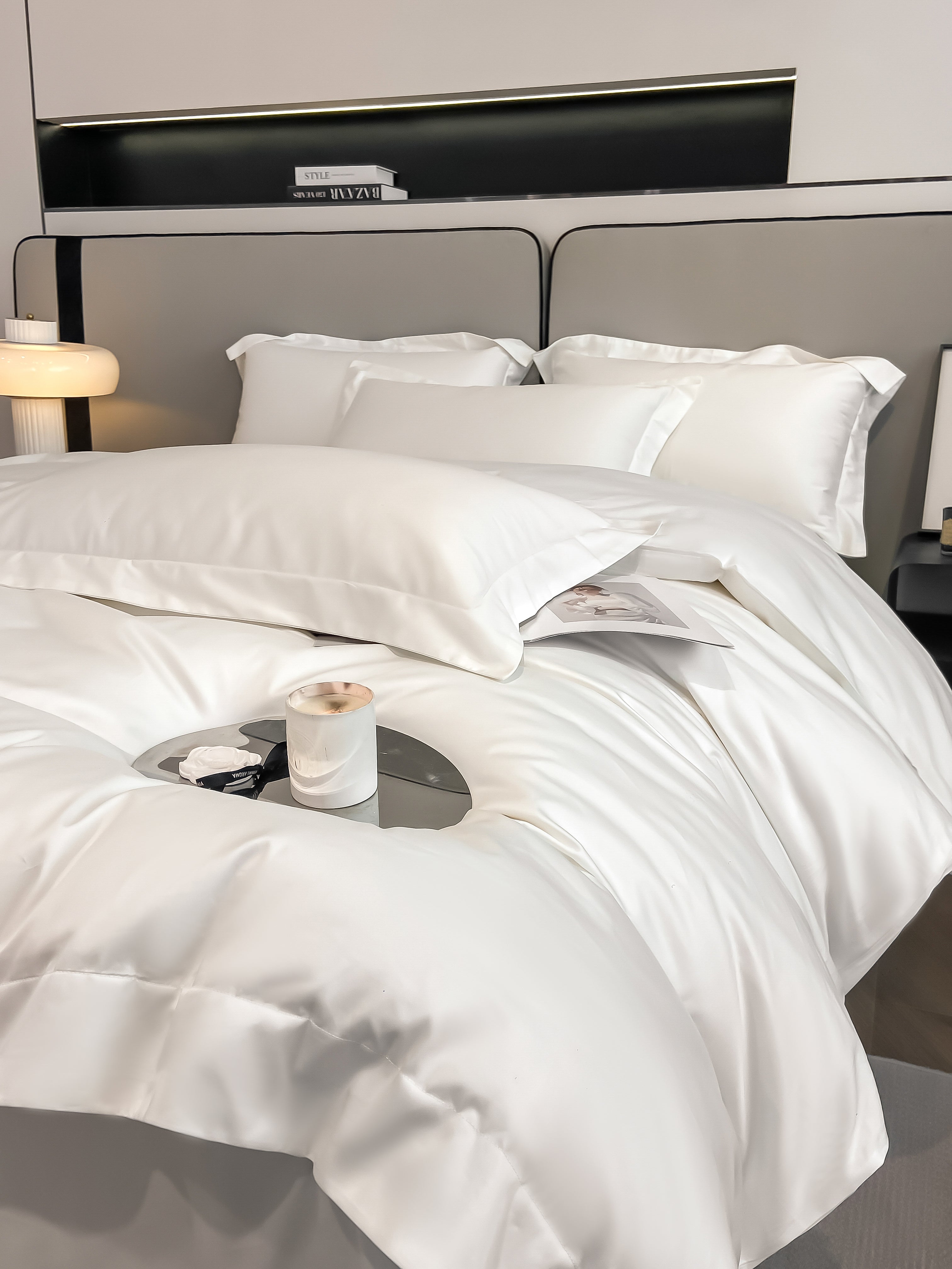 Luxurious and high-end 100-count long-staple cotton four-piece set of pure cotton high-quality bed sheets and quilt covers for sleeping naked——16 White