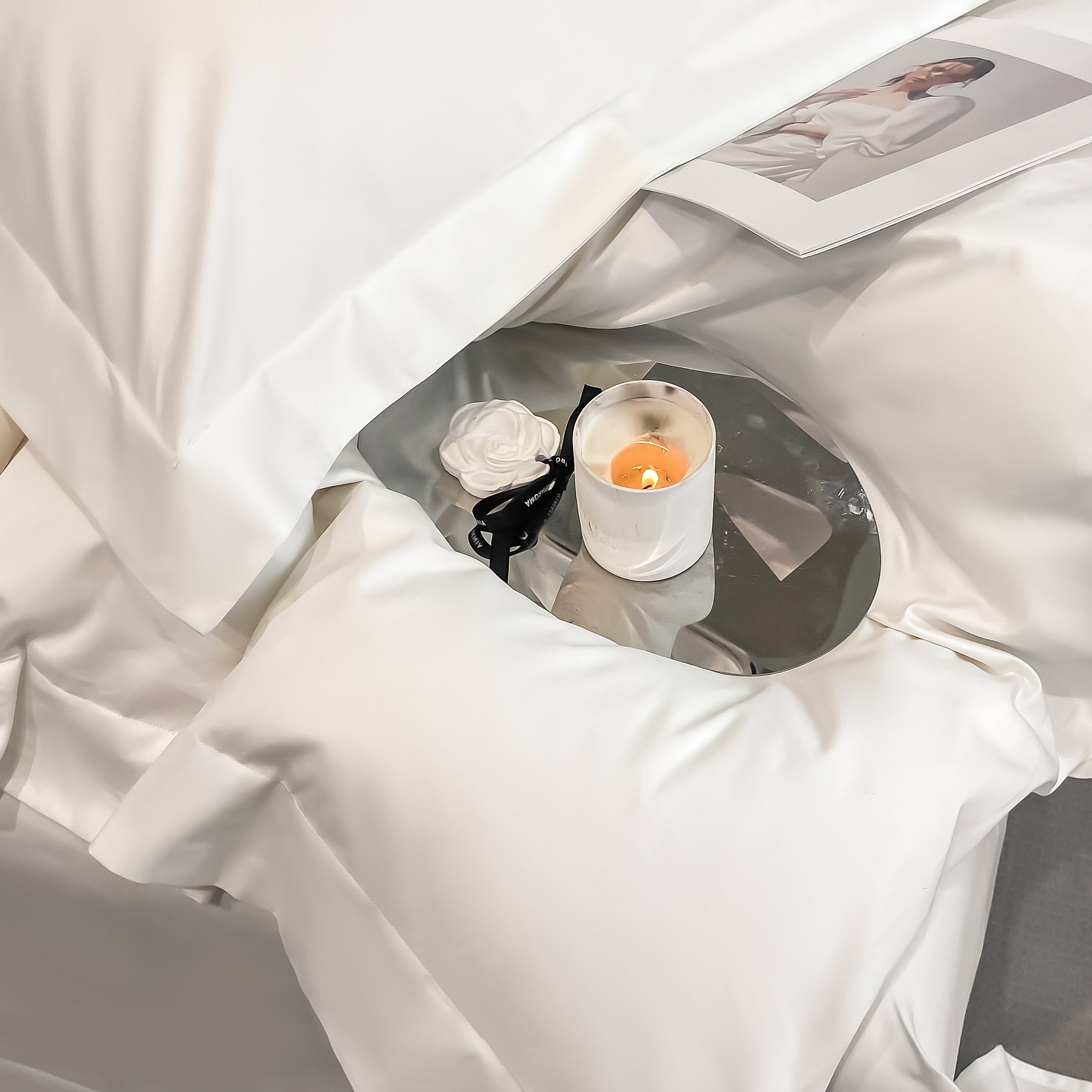 Luxurious and high-end 100-count long-staple cotton four-piece set of pure cotton high-quality bed sheets and quilt covers for sleeping naked——16 White