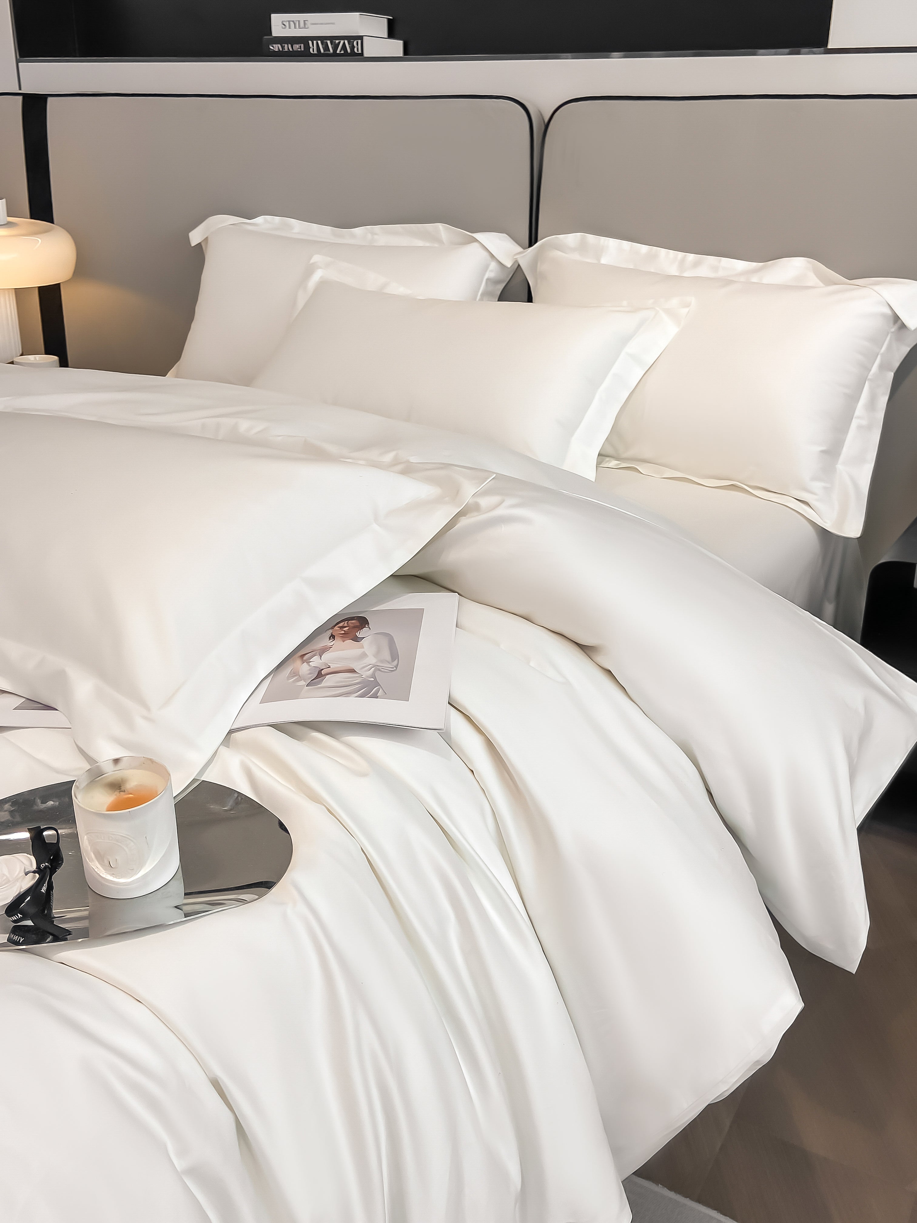 Luxurious and high-end 100-count long-staple cotton four-piece set of pure cotton high-quality bed sheets and quilt covers for sleeping naked——16 White