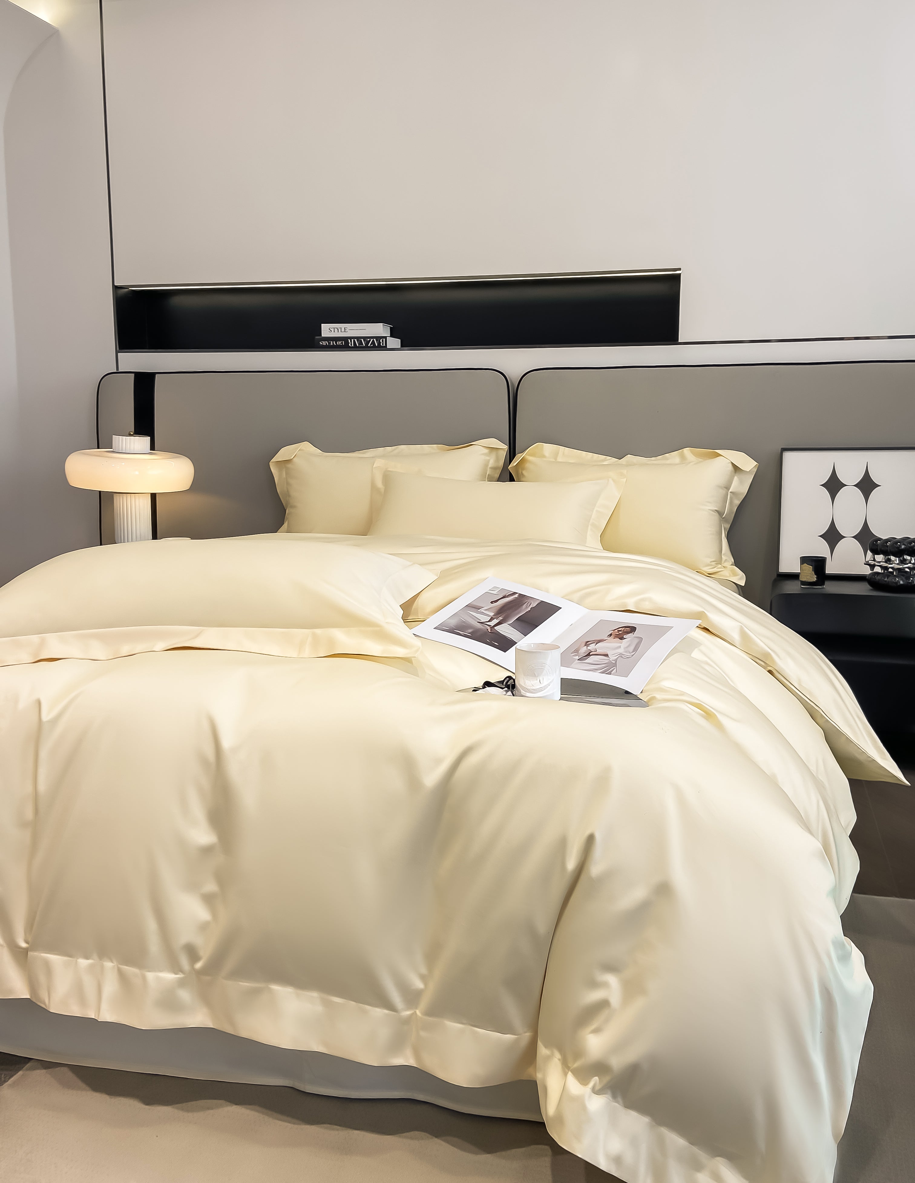 Luxurious and high-end 100-count long-staple cotton four-piece set of pure cotton high-quality bed sheets and quilt covers for sleeping naked——15 cheese yellow