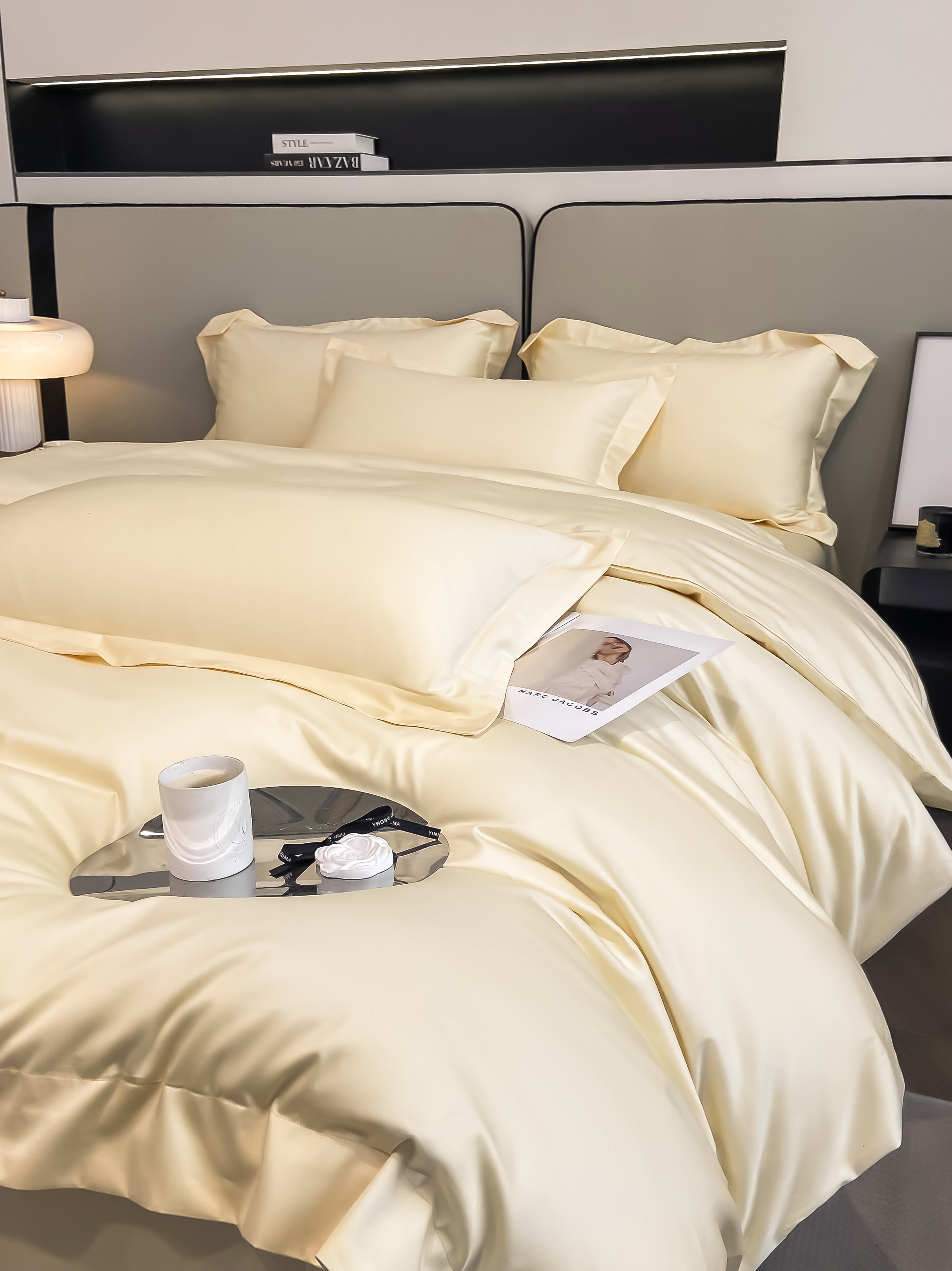 Luxurious and high-end 100-count long-staple cotton four-piece set of pure cotton high-quality bed sheets and quilt covers for sleeping naked——15 cheese yellow