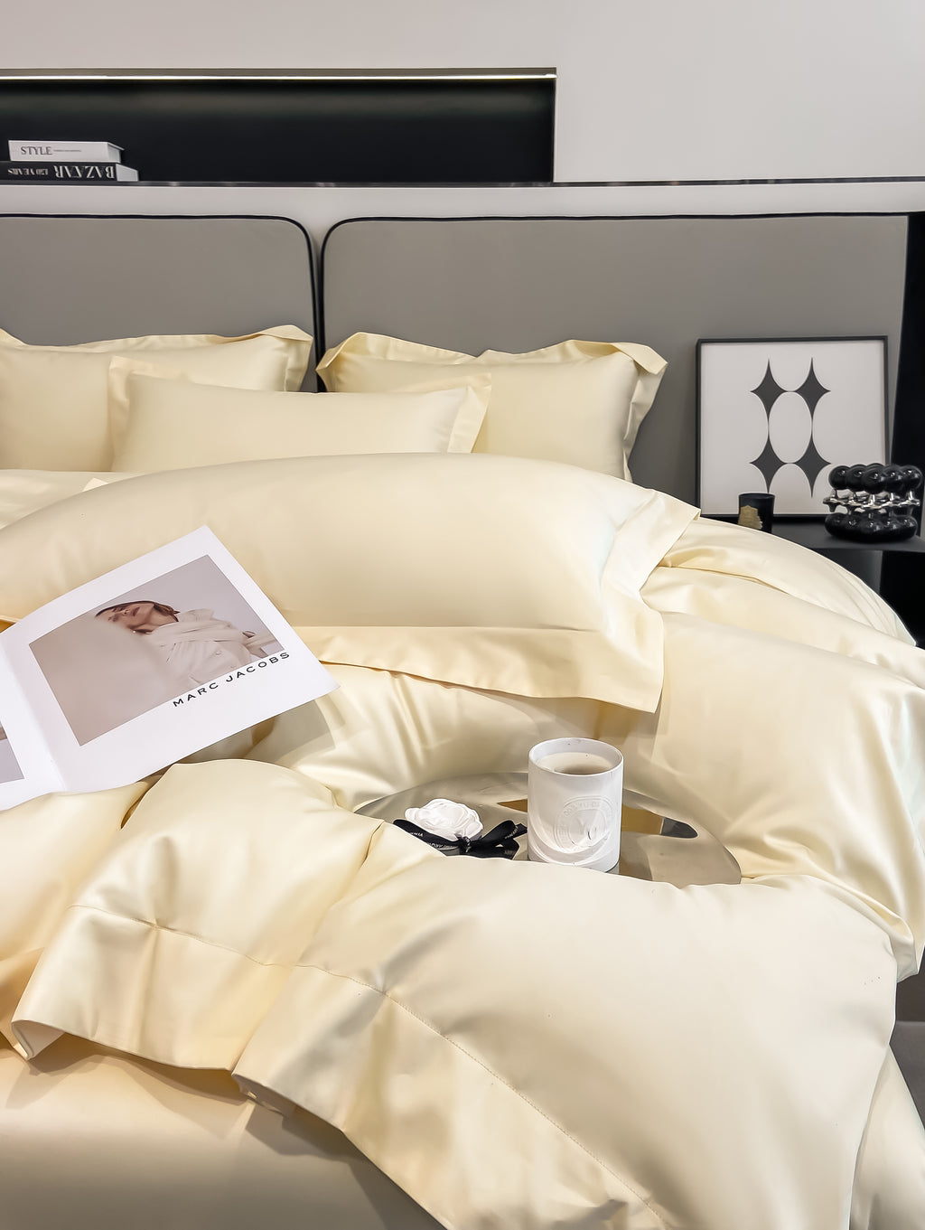 Luxurious and high-end 100-count long-staple cotton four-piece set of pure cotton high-quality bed sheets and quilt covers for sleeping naked——15 cheese yellow