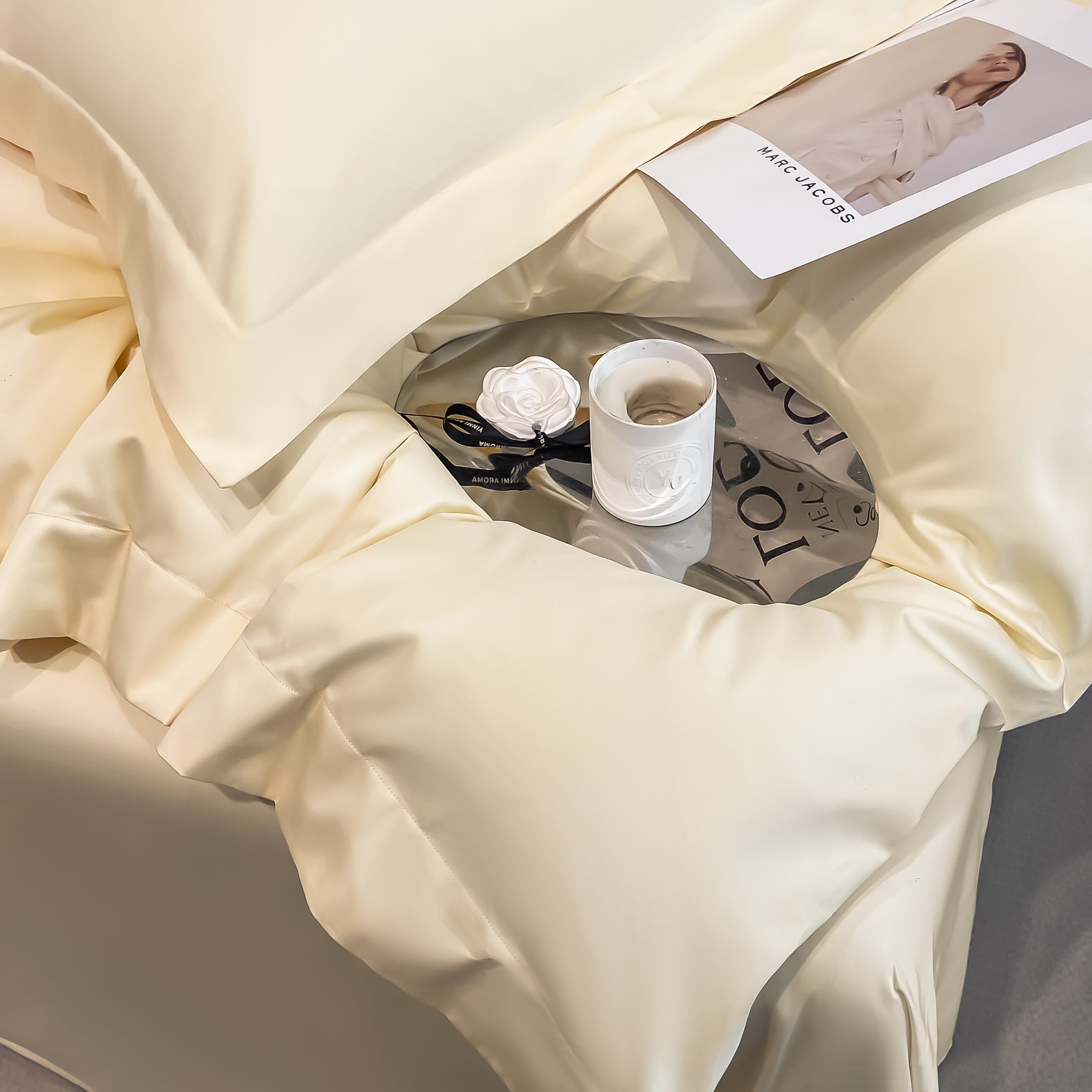 Luxurious and high-end 100-count long-staple cotton four-piece set of pure cotton high-quality bed sheets and quilt covers for sleeping naked——15 cheese yellow