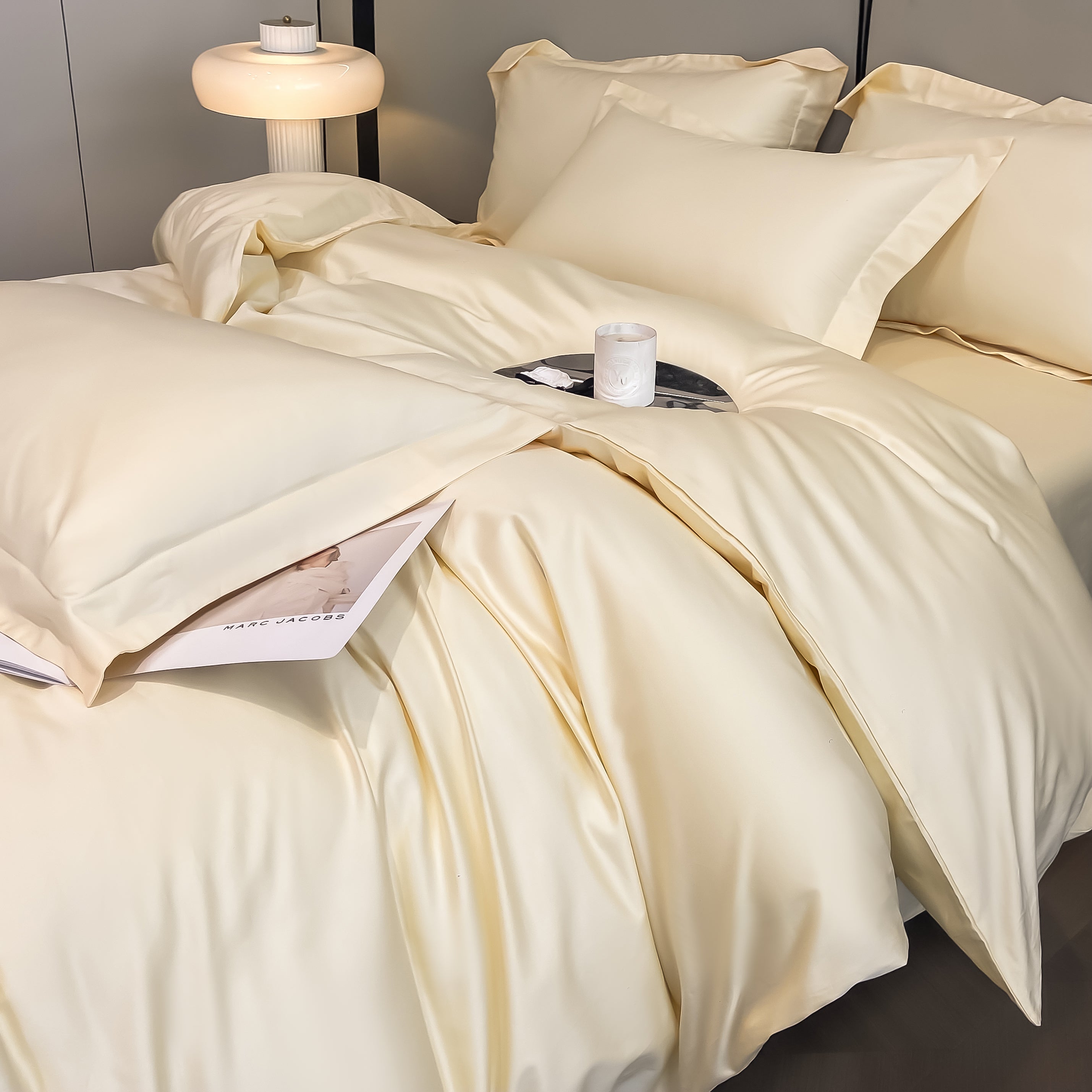 Luxurious and high-end 100-count long-staple cotton four-piece set of pure cotton high-quality bed sheets and quilt covers for sleeping naked——15 cheese yellow