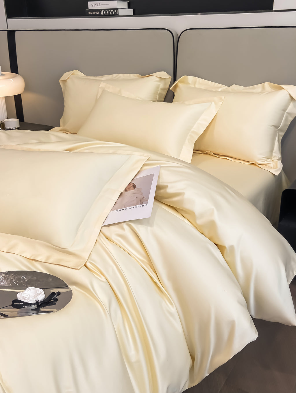 Luxurious and high-end 100-count long-staple cotton four-piece set of pure cotton high-quality bed sheets and quilt covers for sleeping naked——15 cheese yellow