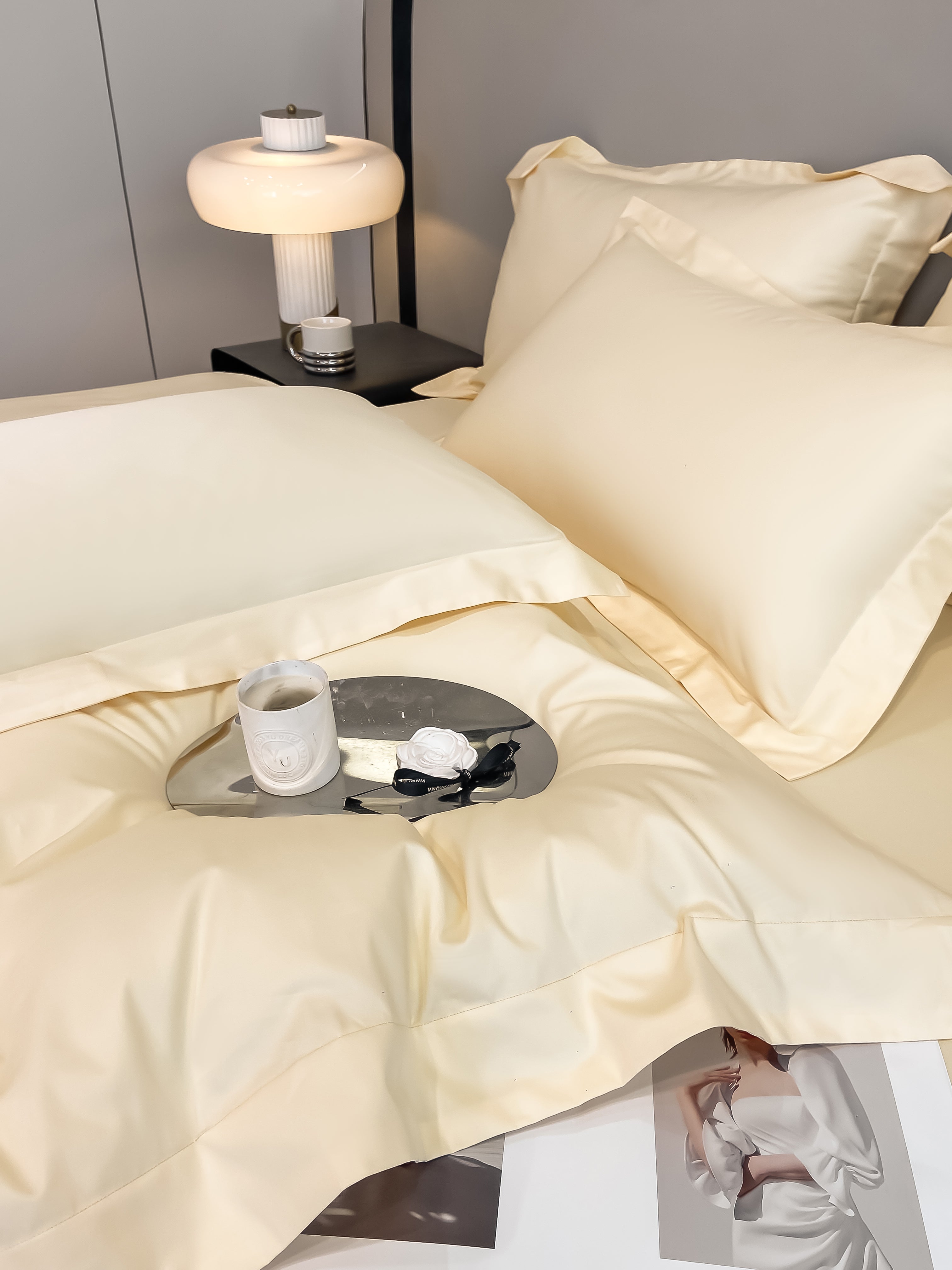 Luxurious and high-end 100-count long-staple cotton four-piece set of pure cotton high-quality bed sheets and quilt covers for sleeping naked——15 cheese yellow