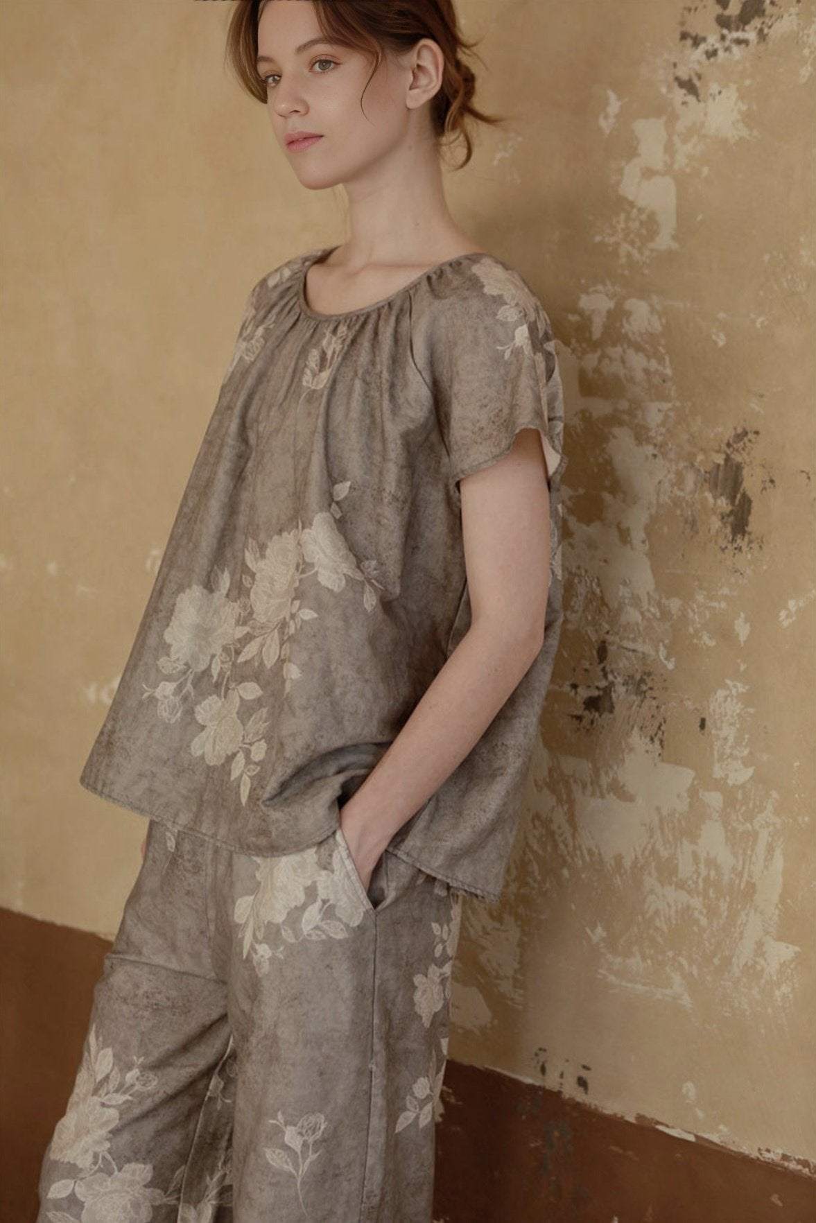 Double-Layer Cotton Gauze Print Pajama Set