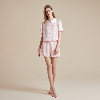 Hot diamond doll collar spring and autumn ice silk shorts pajamas set