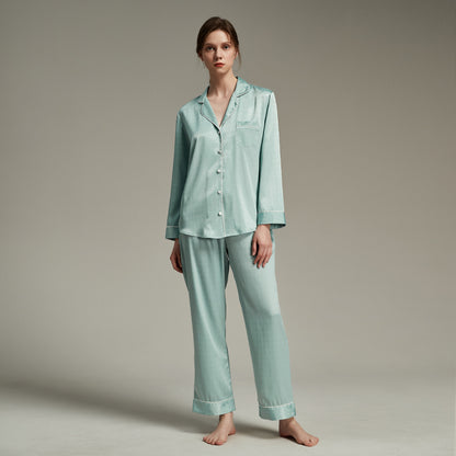 Satin soft and skin-friendly thin pajama set——Light blue