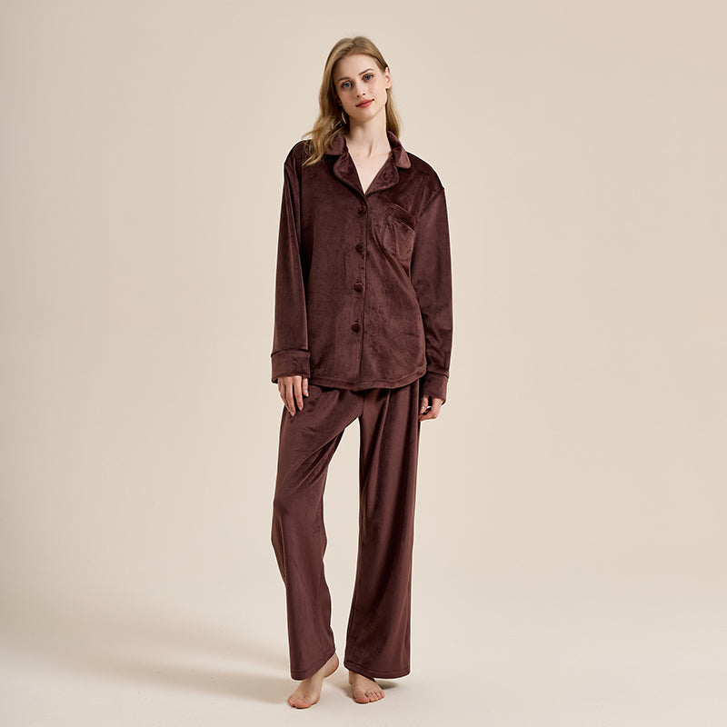 Double-sided island velvet pajamas for women, thickened and warm set