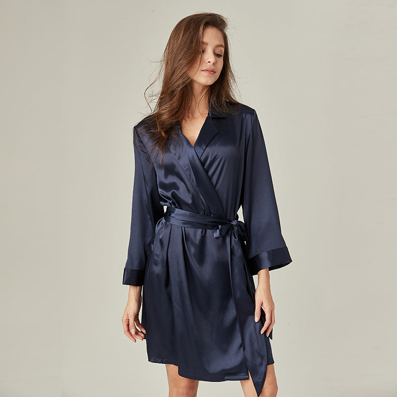 New color Lapel silky texture thin Robe