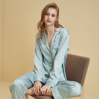 Satin soft and skin-friendly thin pajama set——Light blue