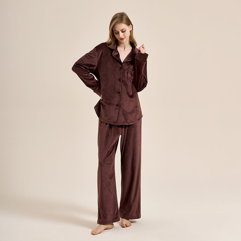 Double-sided island velvet pajamas plus velvet thickening warm suit