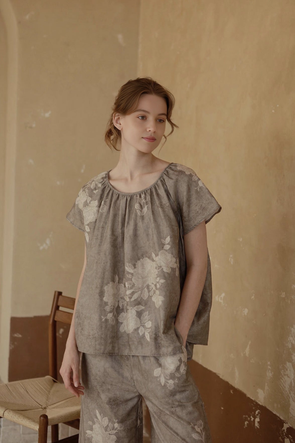 Double-Layer Cotton Gauze Print Pajama Set