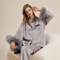 Cozy Fleece Loungewear Set for Winter with Detachable Feather Trim