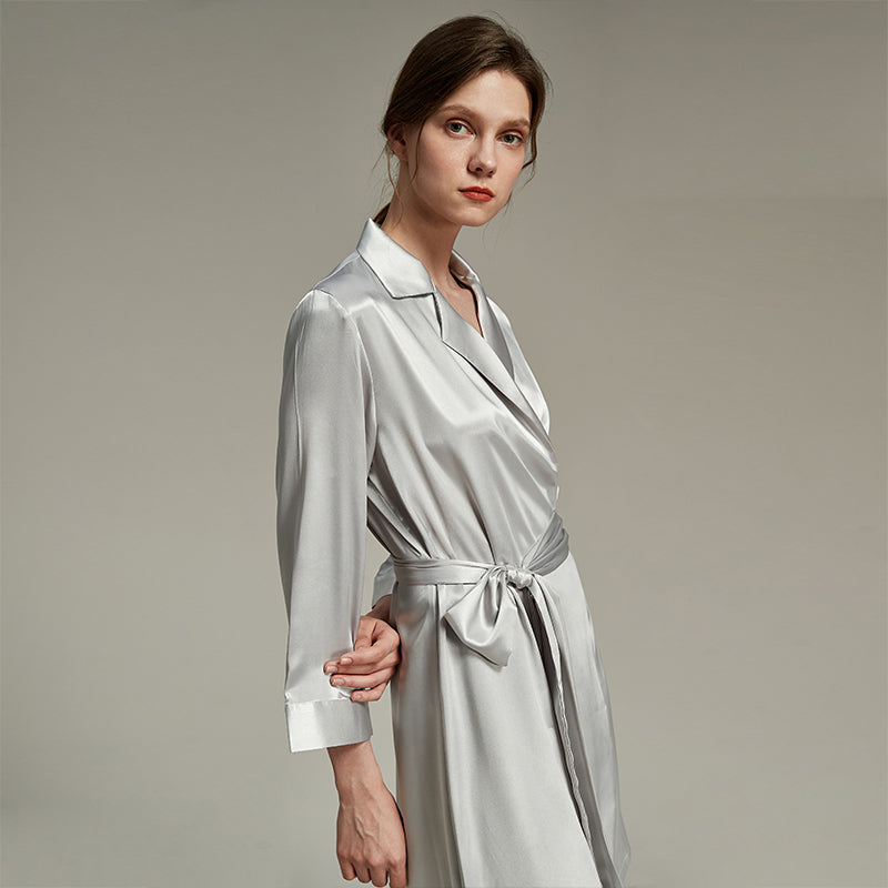 New color Lapel silk texture thin Robe