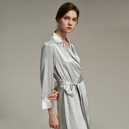 New color Lapel silk texture thin Robe