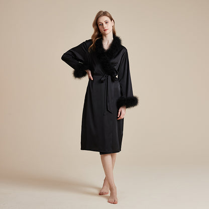 Satin silky premium feather trim robe