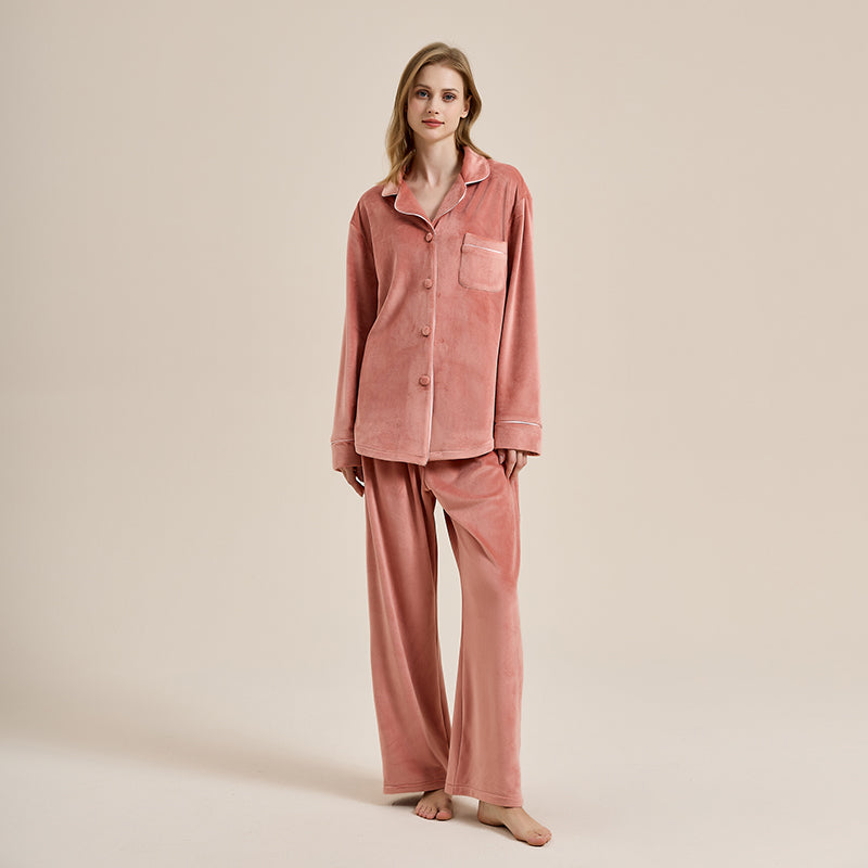 Double-sided island velvet pajamas for women, thickened and warm set