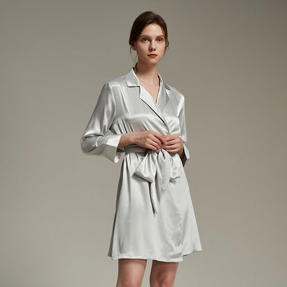 New color Lapel silk texture thin Robe