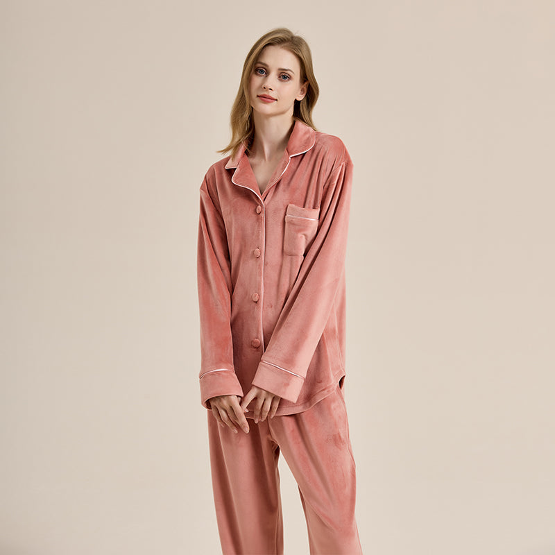 Double-sided island velvet pajamas for women, thickened and warm set